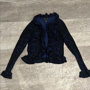 INC International Concepts Black and Blue Leopard Ruffled Sweater